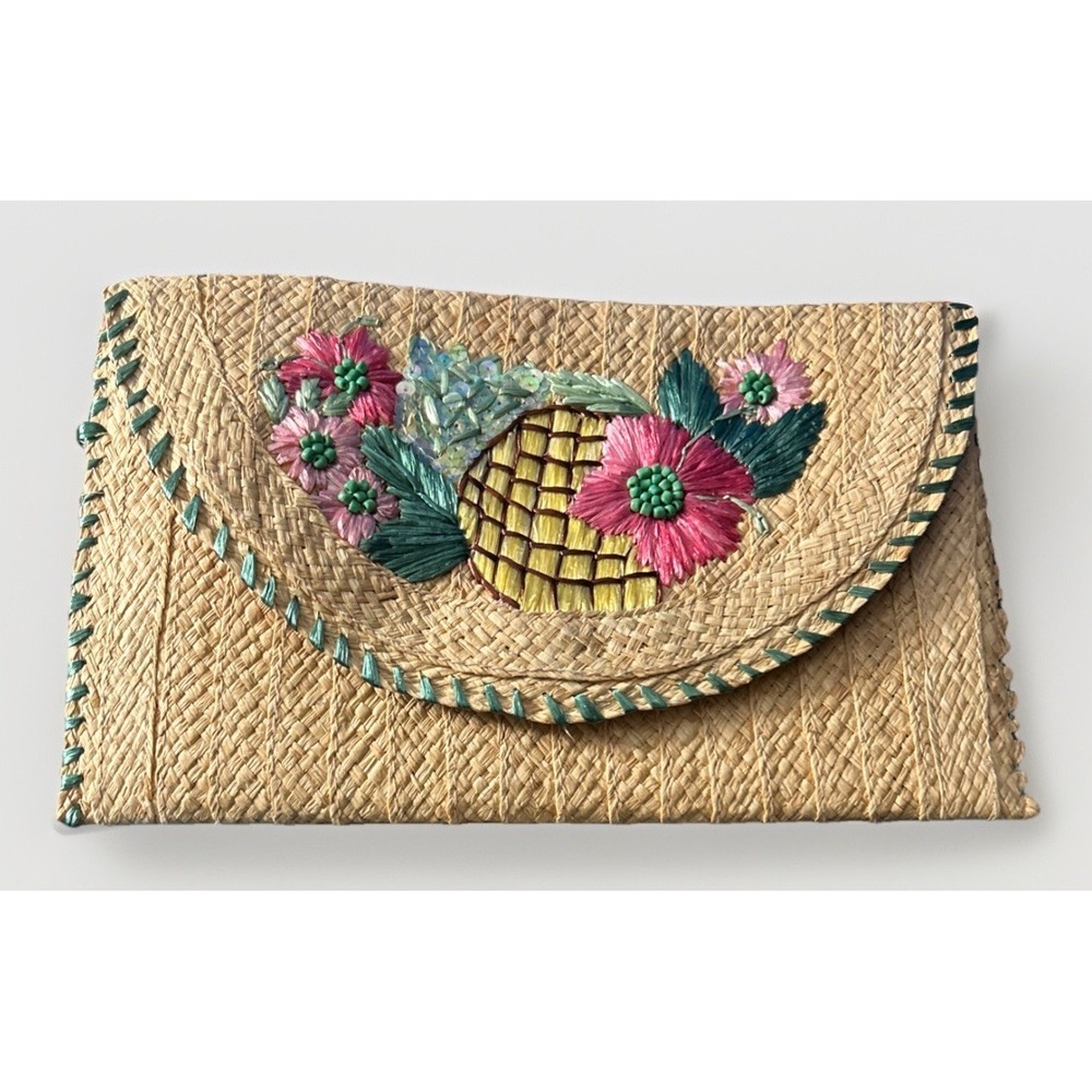 Lilly Pulitzer Straw Flower Pineapple Tropical Clutch Handbag Women's Multicolor